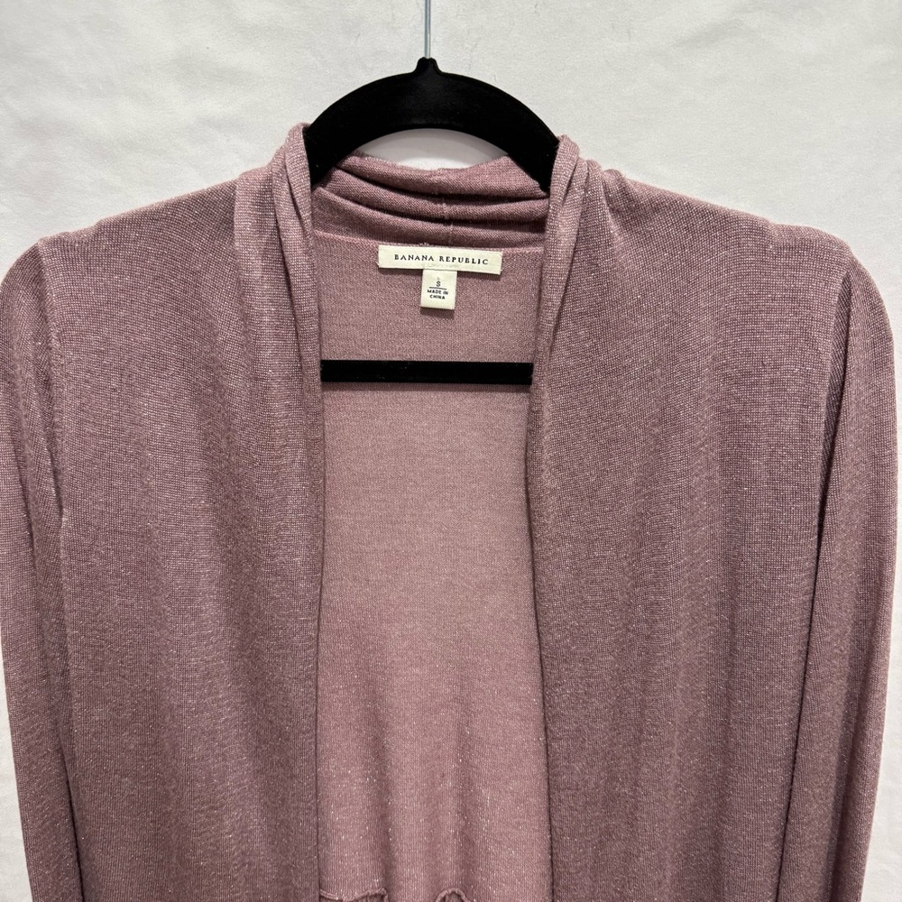 Banana Republic Metallic Ruffle Hem Open Cardigan Small Festive Office Wedding - Picture 4 of 14